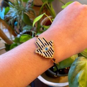 Hand Beaded Hasma Hand with Eye Adjustable Bracelet